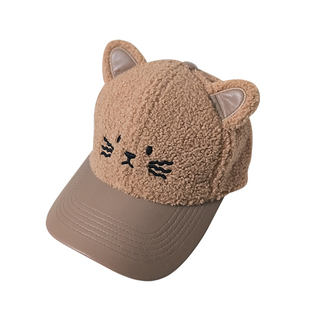 羊羔毛棒球帽女冬季加绒保暖户外百搭鸭舌耳朵帽可爱加厚毛绒帽子
