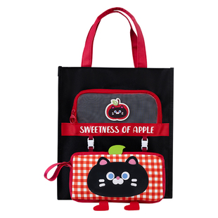 一木林黑猫补习袋学生用大容量手提袋高颜值可爱卡通收纳袋补习袋旅行收纳袋补习袋包防水收纳包补课学生包