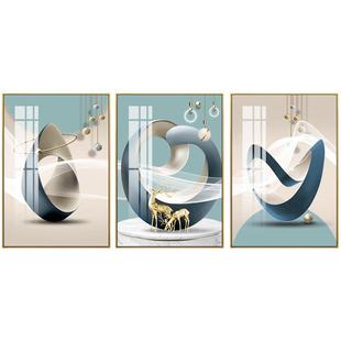 轻奢抽象沙发背景墙装饰画高级感客厅三联挂画简约大气镶钻晶瓷画