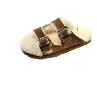 外贸清仓处理 欧美春季羊毛博肯拖鞋 皮毛一体女外穿二字拖平底