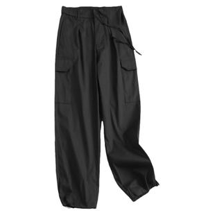 纯色薄款侧边口袋工装风松紧腰宽松抽皱收口裤脚夏季女休闲裤S561