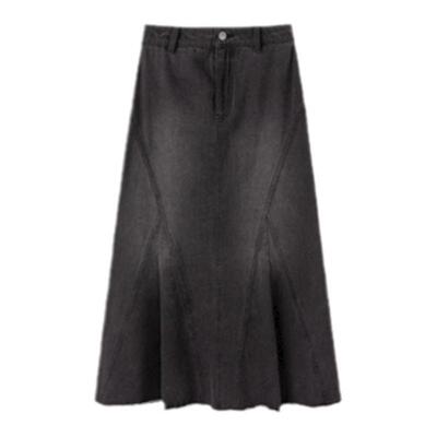 PIT复古牛仔鱼尾裙高腰显瘦黑色半身裙女2025秋冬新款中长款a字裙