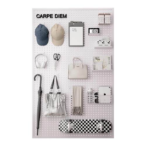 铁艺圆孔洞洞板配件通用挂钩金属网篮塑料收纳盒磁吸置物架夹子