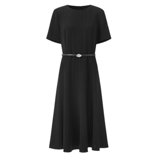 【三醋酸】VGRASS维格娜丝女装连衣裙夏新款肌理感收腰短袖小黑裙