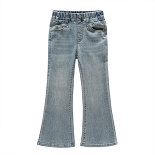 果儿kids烫钻女童喇叭裤儿童弹力牛仔裤2026春秋新款大童女孩裤子
