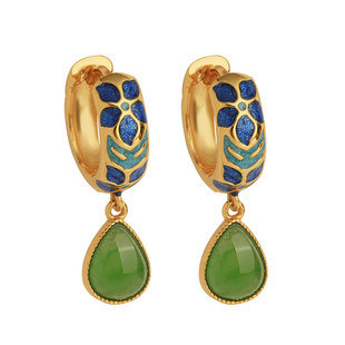 小银匠和田玉碧玉水滴纯银耳环女新中式高级景泰蓝色耳饰耳坠耳扣