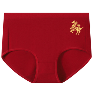 蝶安芬本命年中高腰内裤女纯棉深红色马年底裤结婚喜庆酒红底裤头