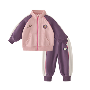 [7A抑菌]女童套装男童春季撞色运动宝宝春装棒球服休闲儿童两件套