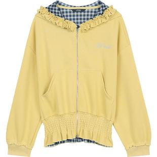 妖精的口袋字母刺绣连帽卫衣外套女2026早春新款miu系学院风上衣