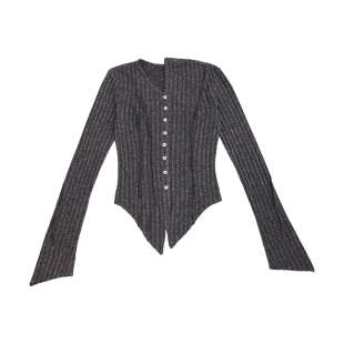 哟酷酷（入骨闲情）美式复古不规则裁片鱼骨修身显瘦绒感开衫外套