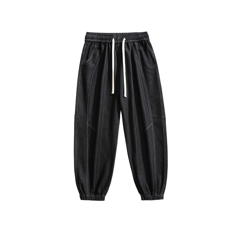 男士松紧腰束脚牛仔裤男秋冬加绒加厚2025新款美式vibe裤子高街裤