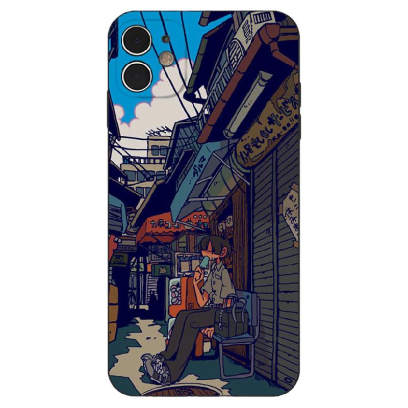 夏天旧街巷吃冰棒少年清新日系复古插画手机壳适用于iPhone17苹果16简约学生男女磁吸磨砂硅胶全包防摔保护套