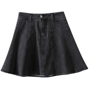 高腰牛仔半身裙女大码设计感遮胯短裙胖mm百褶a字伞裙显瘦蓬蓬裙