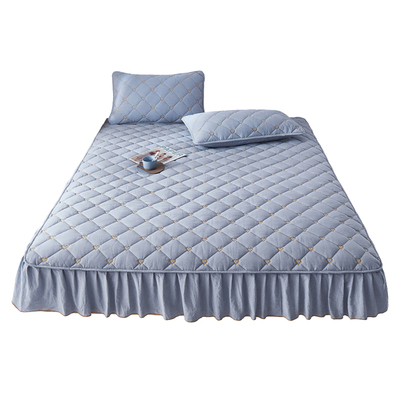 A类100全棉水洗棉夹棉床笠带裙边