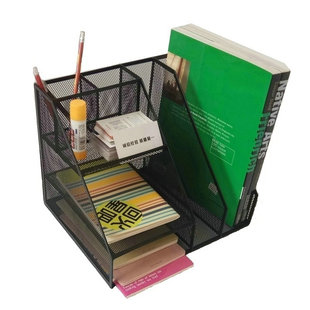 包邮79075多功能金属铁艺网文件盒资料架框篮办公桌面收纳架黑色