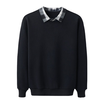 肌理感衬衫领加绒假两件卫衣男秋