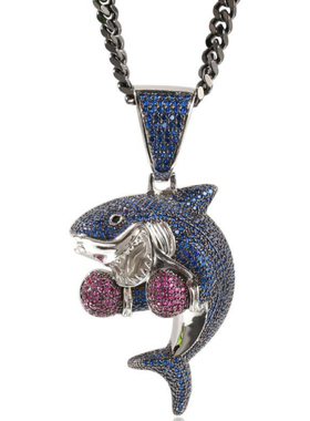 原创设计镶钻镶钻拳击鲨鱼吊坠