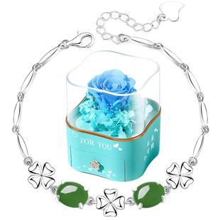 和田玉银手链女999纯银玉石手镯妈妈款生日礼物首饰送妈妈送长辈