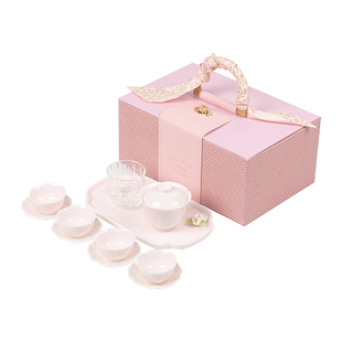 羊脂玉粉色功夫茶具套装家用泡茶盖碗茶杯送老师朋友闺蜜生日礼物