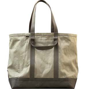 重磅厚硬帆布托特tote包 麻茶拼色 双手提大容量uivy原创设计