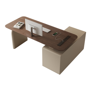 轻奢极简实木办公桌美容院咨询桌书桌奶油风复古家用书房60写字台