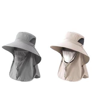 防紫外线帽子男钓鱼帽渔夫帽户外防晒太阳帽遮脸登山遮阳采茶帽女