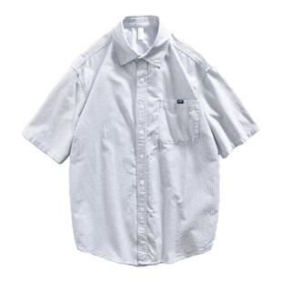 HMN Studio日系条纹短袖衬衫男生夏季潮流宽松情侣休闲百搭衬衣
