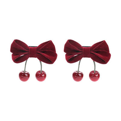 儿童甜美红色樱桃蝴蝶结发圈