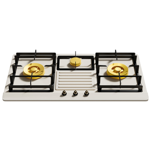 三眼燃气灶复古煤气灶家用嵌入式奶油白天然气不锈钢多眼猛火灶具
