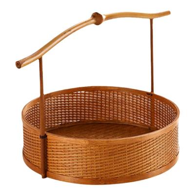 复古圆形点心提篮茶具水果收纳篮