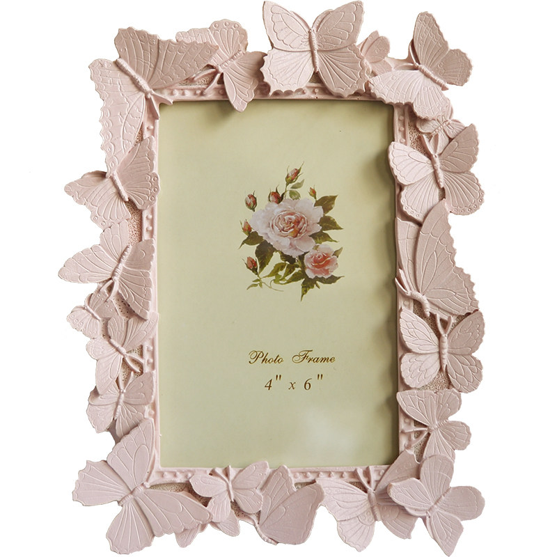 欧美风格粉色蝴蝶飞扬 树脂艺术相框摆件 生日礼物装饰