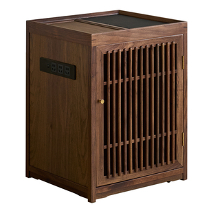 北美黑胡桃木茶水柜可移动茶台烧水壶一体茶几沙发侧边柜实木边几