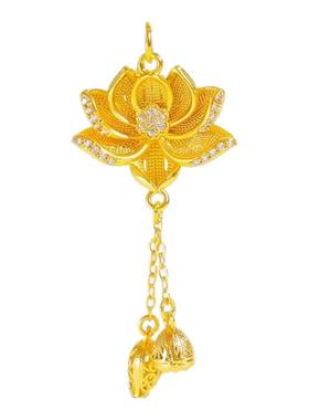 18k黄金莲花项链小众时尚镀金流苏两世欢吊坠999金色锁骨链子送礼