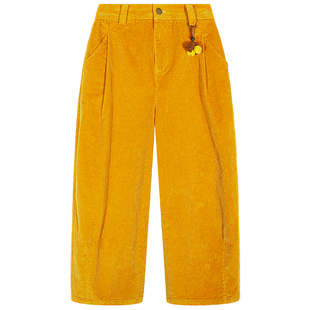 落落狷介 2025年超火的裤子早秋灯芯绒萝卜裤女小个子黄色九分裤