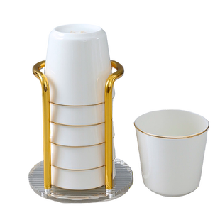 耐高温骨瓷杯子套装家用家庭客厅待客泡茶杯陶瓷水杯喝水杯子带架