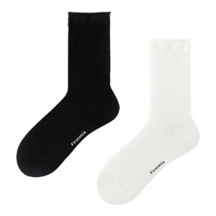 【任选4双39元】FIRSTMIX2025年夏黑白纯色字母中筒棉袜舒适女袜