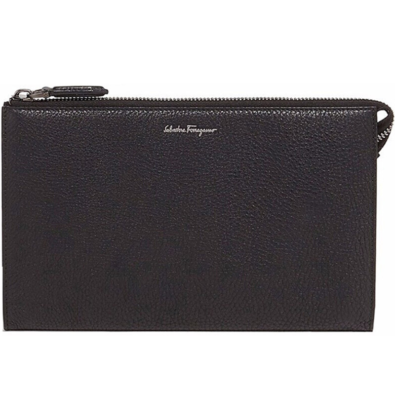 ferragamo压纹黑色牛皮手拿包
