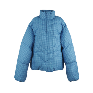 八盖pinky piggy 心跳打印机 爱心衔缝线ding染蓝格纹保暖羽绒服