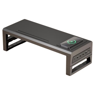 壁虎漫步多功能带USB扩展电脑显示器增高架台式笔记本手机无线充电办公桌面工位抬高底座收纳置物金属支架托