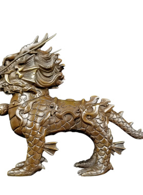 黄铜麒麟摆件复古家居饰品办公室装饰工艺礼品摆设神兽饕餮摆件