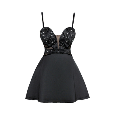 效果吊带无袖短裙镶钻连衣裙
