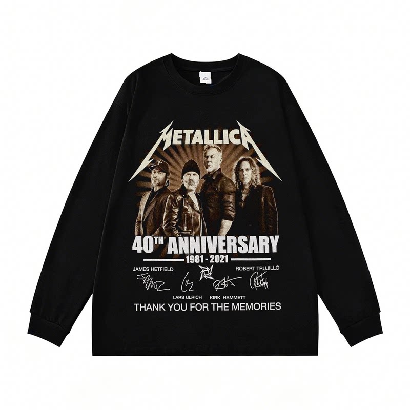 Metallica乐队40周年欧美摇滚印花纯棉长袖T恤男女款上衣内搭春秋