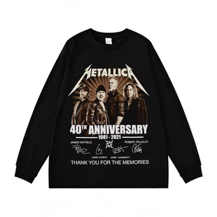 Metallica乐队40周年欧美摇滚印花纯棉长袖T恤男女款上衣内搭春秋