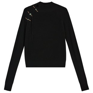 YINER音儿专选2025冬季新款法式斜肩插肩袖羊毛混纺半高领针织衫