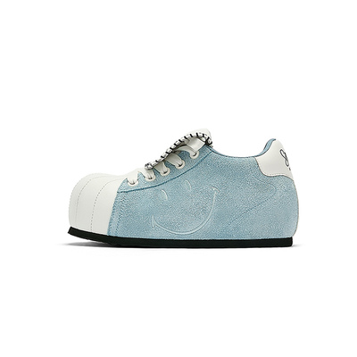 SMILEY笑脸蓝色翻盖增高女大头鞋