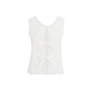 Kroche  浪漫法式 重工波浪边绣花五瓣花刺绣绑带背心马甲