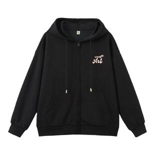 快鱼美式连帽开衫卫衣女2026年春季新款宽松休闲胸前印花外套上衣