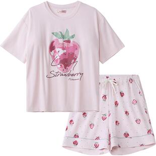 tutuanna睡衣女2026新款夏季带胸垫一体短袖短裤可外穿家居服套装