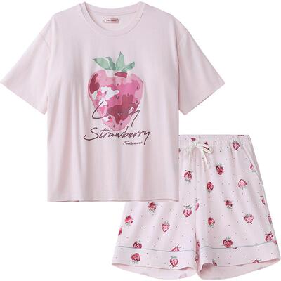 tutuanna睡衣女2026新款夏季带胸垫一体短袖短裤可外穿家居服套装