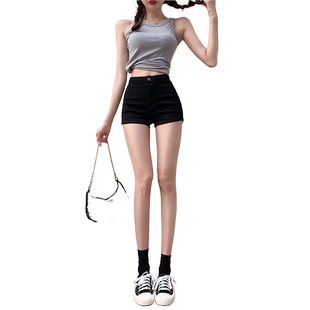 高腰牛仔短裤女2025年夏季新款紧身超短裤黑色显瘦打底裤外穿热裤